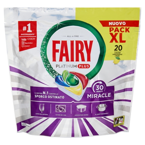 Fairy Pastiglie Lavastoviglie Platinum Plus All in One Miracle, Detersivo Piatti Limone 20 Caps 329g